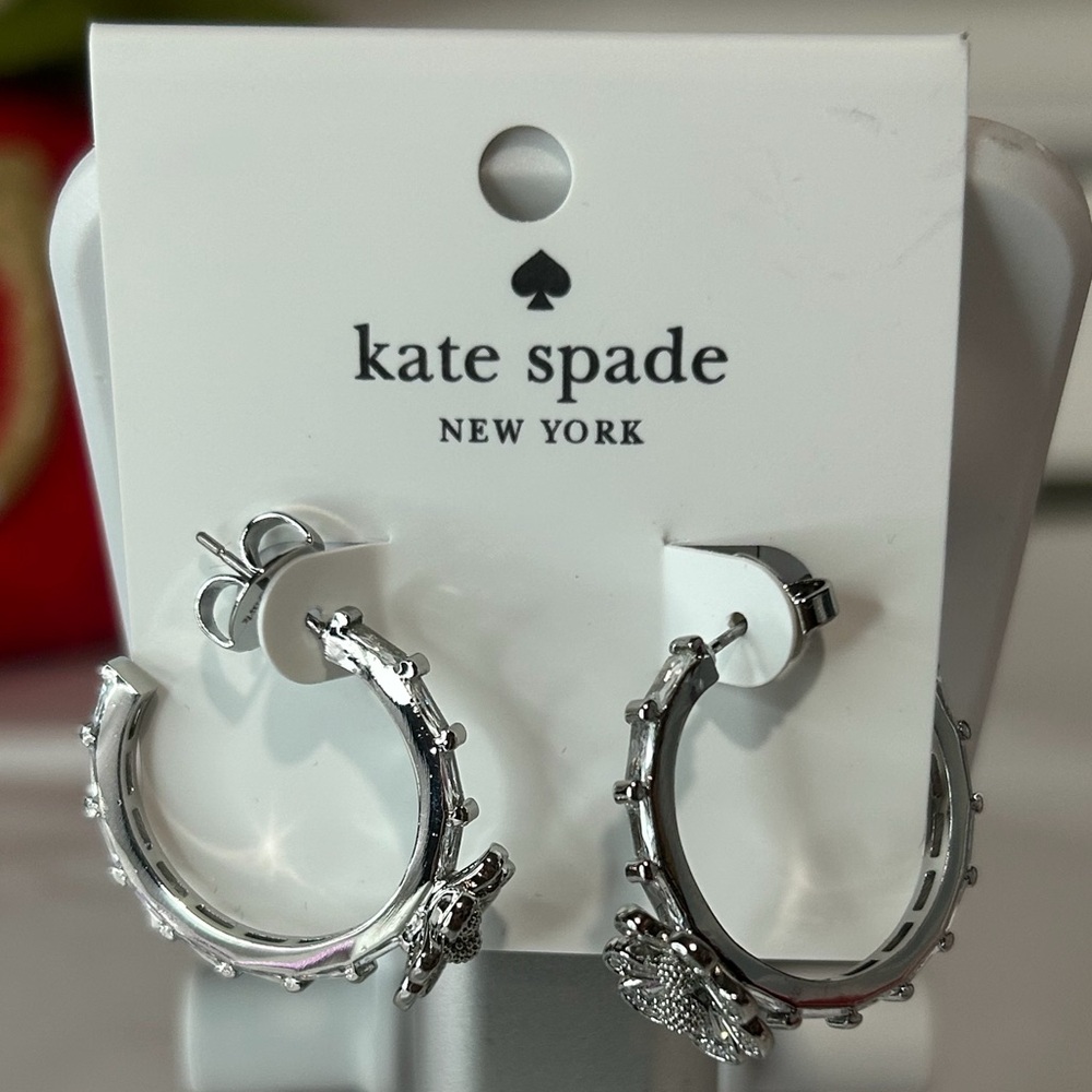 Kate Spade silver flower hoop earrings brand new